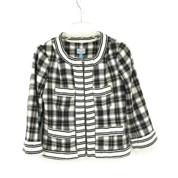 Plenty Tracy Reese Womens Plaid Bomber Jacket Sz 2 Black‎ Cream Round Neck - Picture 1 of 5